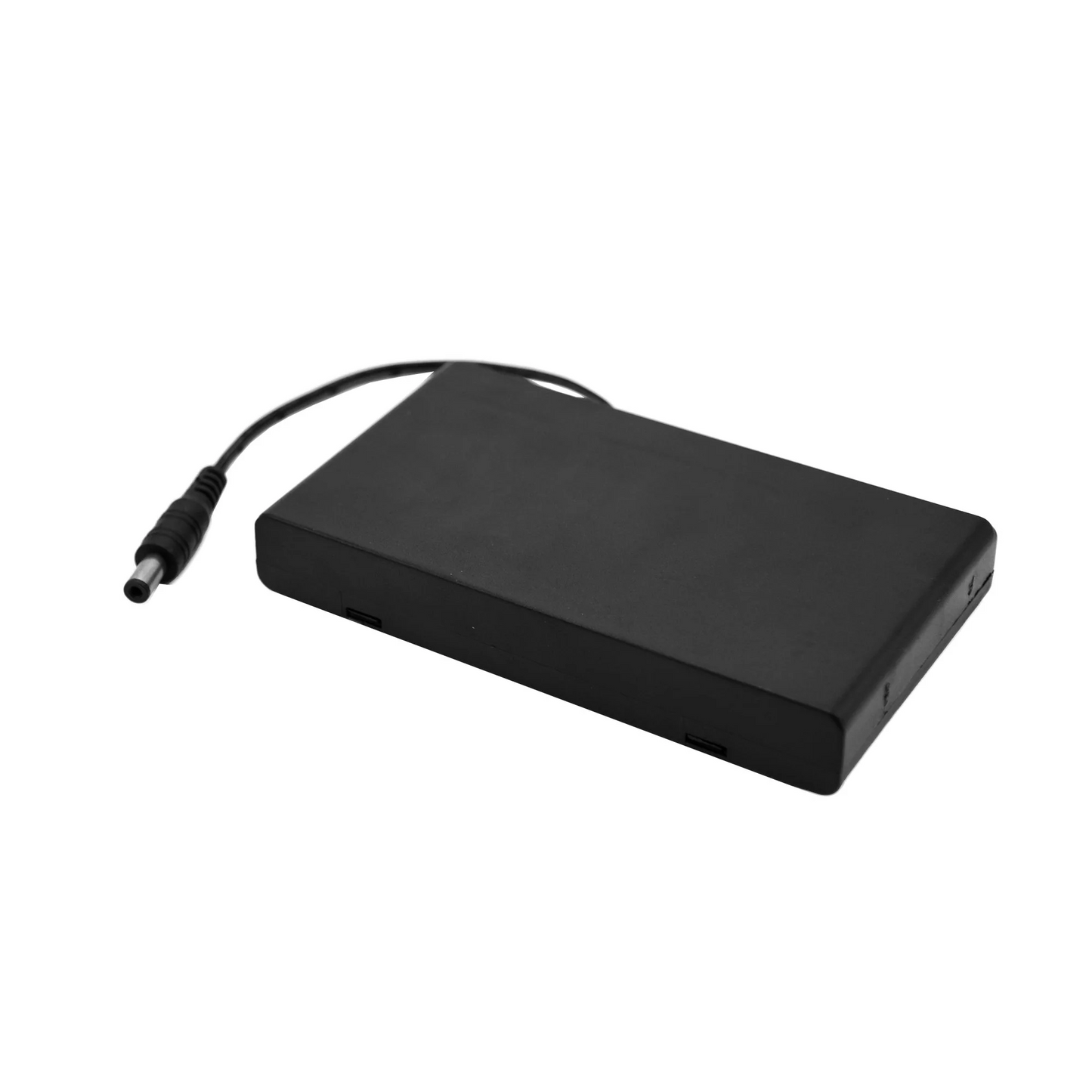 12V battery holder closed with DC barrel connector cable - portable power accessory for Our Glowing Hearts LED neon art