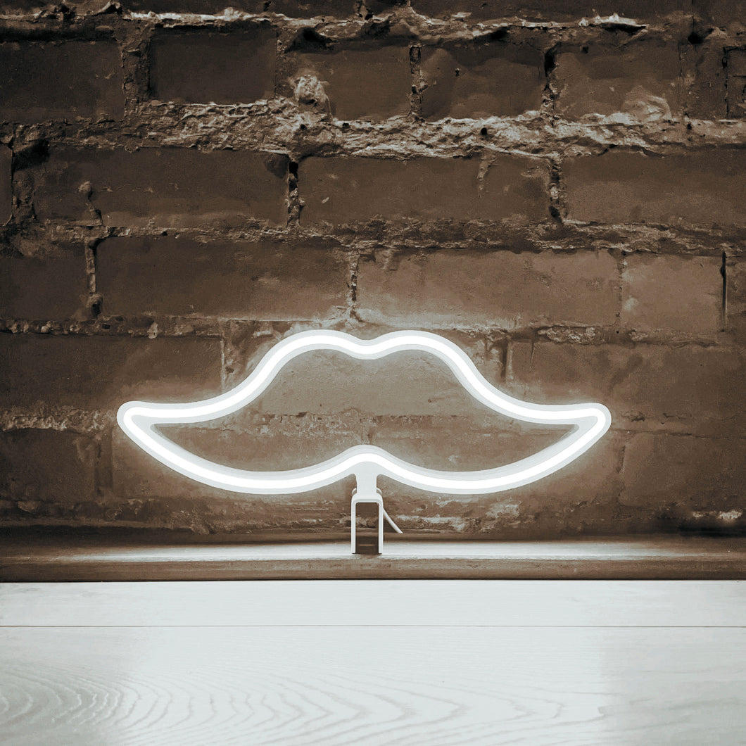 Neon Movember Moustache - Cool White