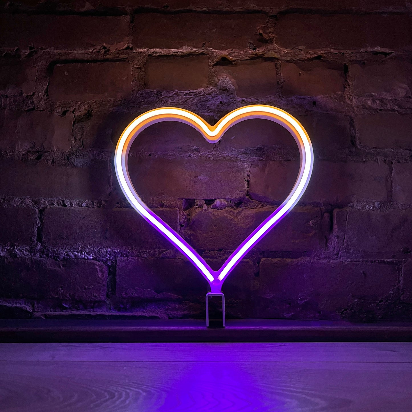 Neon Queer Heart art in nonbinary pride flag colors - yellow white purple and black LED neon heart light mode by Our Glowing Hearts