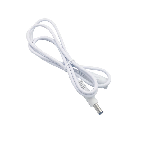 White DC extension cable with barrel connectors for LED neon heart art by Our Glowing Hearts - extends power supply reach